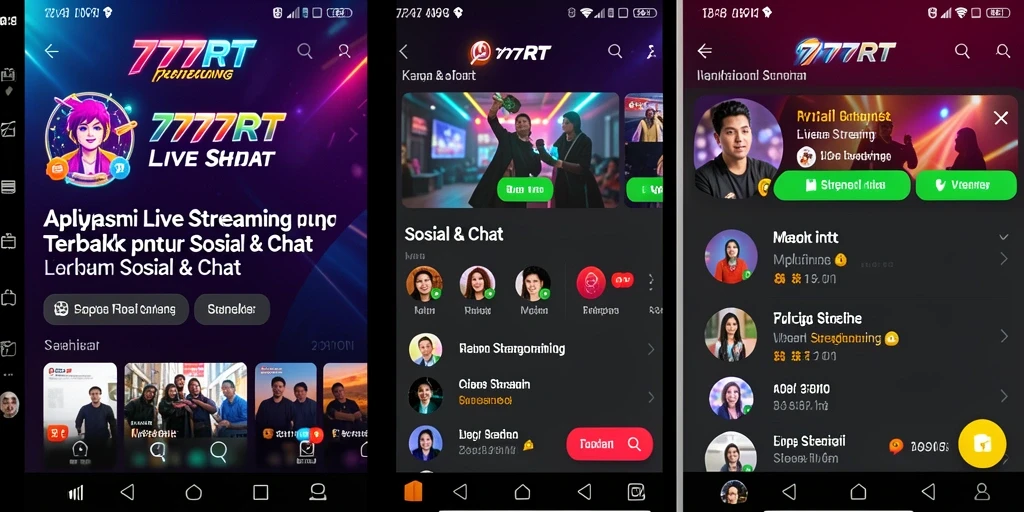 Antarmuka aplikasi Live Streaming 777RT yang interaktif dan mudah digunakan.