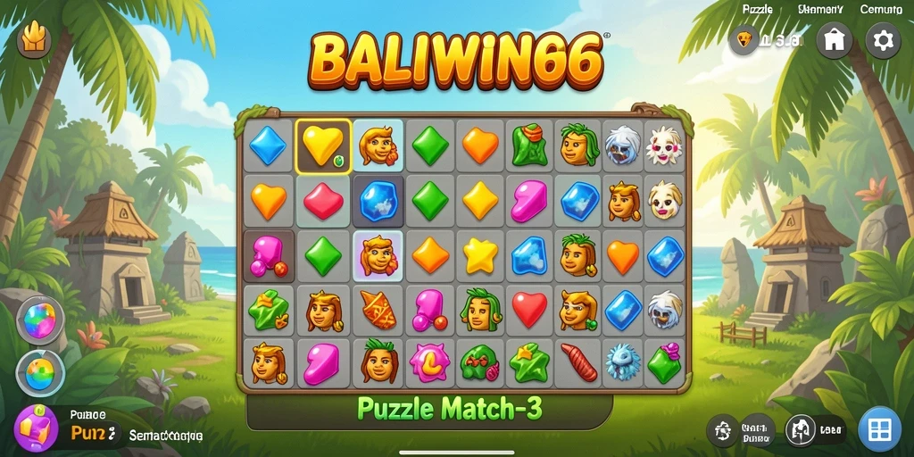 Antarmuka BALIWIN66 dengan level Puzzle Match-3 yang menarik.