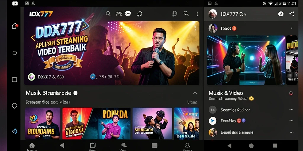 Tampilan antarmuka IDX777 saat streaming video musik.
